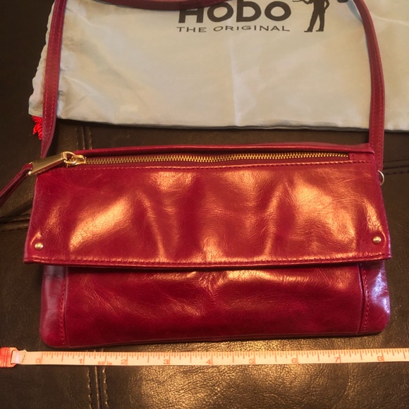 HOBO Rudy Raspberry Foldover Crossbody Women's Leather Lined Purse - Picture 13 of 14
